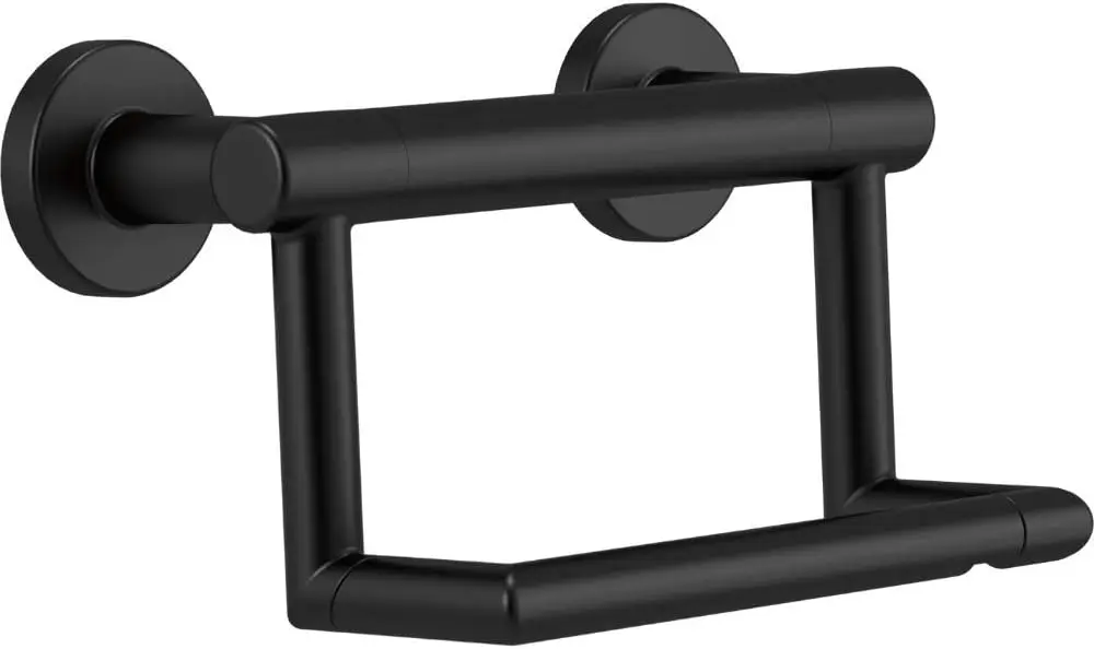 

Matte Black Toilet Paper Holder with Assist Bar, Wall Mount, 300 lb Capacity, ADA Compliant Bathroom Safety Handle