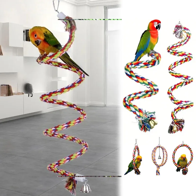 

1PC Colored Cotton Rope Parrot Cotton Rope Rotating Ladder Gnawing Toy, Bird Climbing Cotton Rope Standing Stick Climbing Ladder