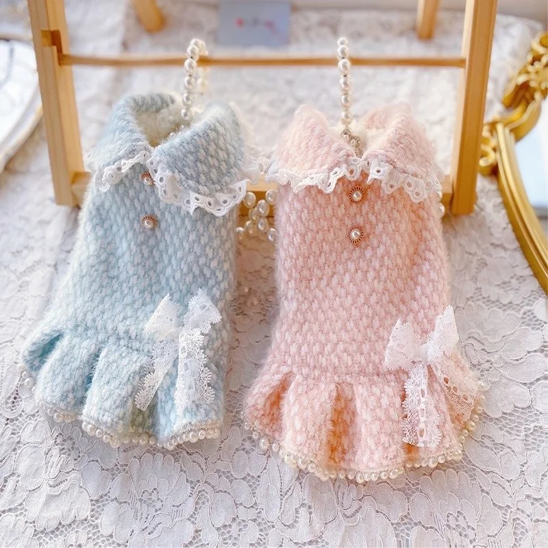 Handmade Dog Clothes Coat Dress Winter Princess Pet Outwear Sweater Lining CamoFleece Light Soft Warm Candy Color Maltese Canada