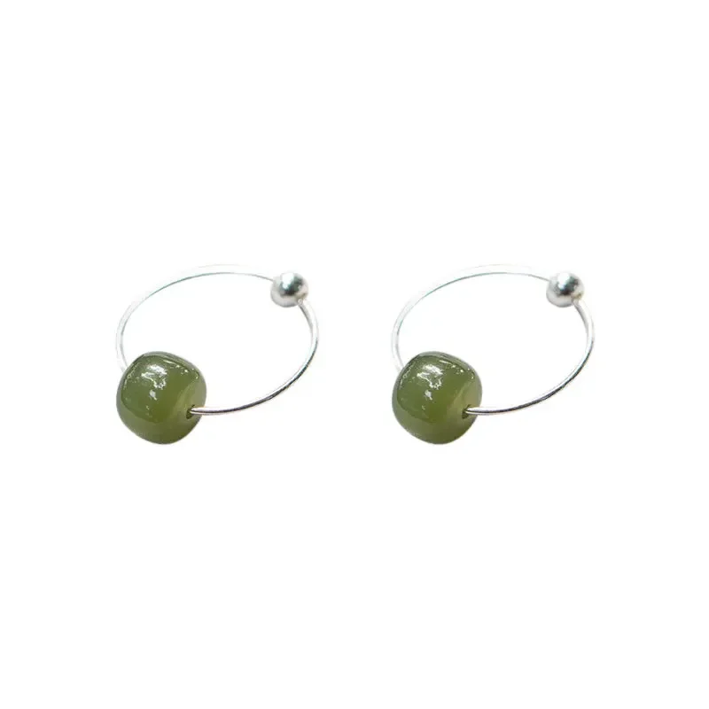 2024 New Green Natural Hetian Jade Genuine 925 Sterling Silver Hoop Earrings for Women S925 Fine Jewelry Christmas Gifts YEA592