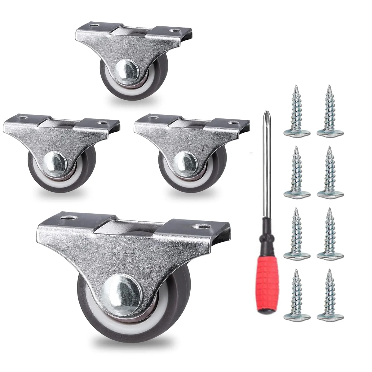 1 Inch Mini Fixed Casters, Rubber Wheels with Bearings, 130LBS Capacity, Quiet Smooth Motion, Heavy-Duty Steel Frame