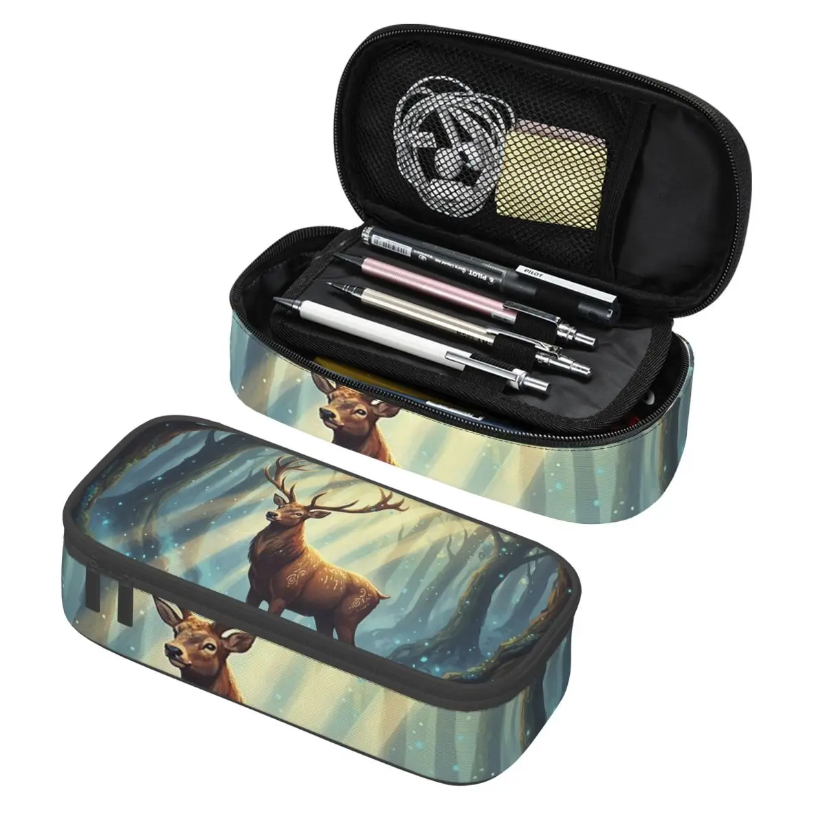 

Mysterious Deer And Firefly In The Forest Pencil Case Pencil Pouch Storage Stationery Supplies Big Capacity Pen Box Pencil Bag