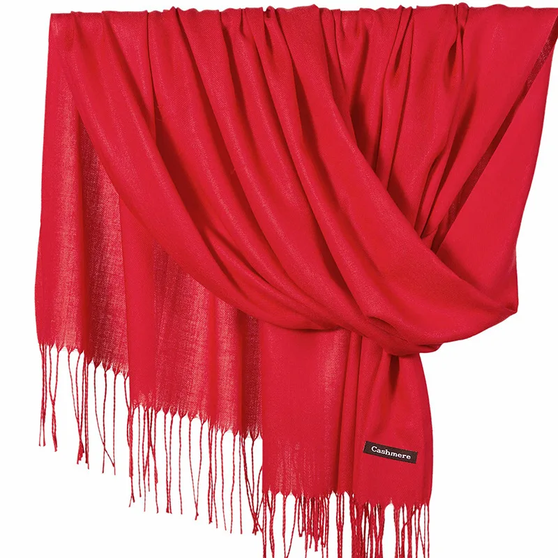 Multi-Color Autumn and Winter Solid-Color Scarf, Women's Single-Color Faux Cashmere Scarf, Fringed Thickened Shawl, Fashionable