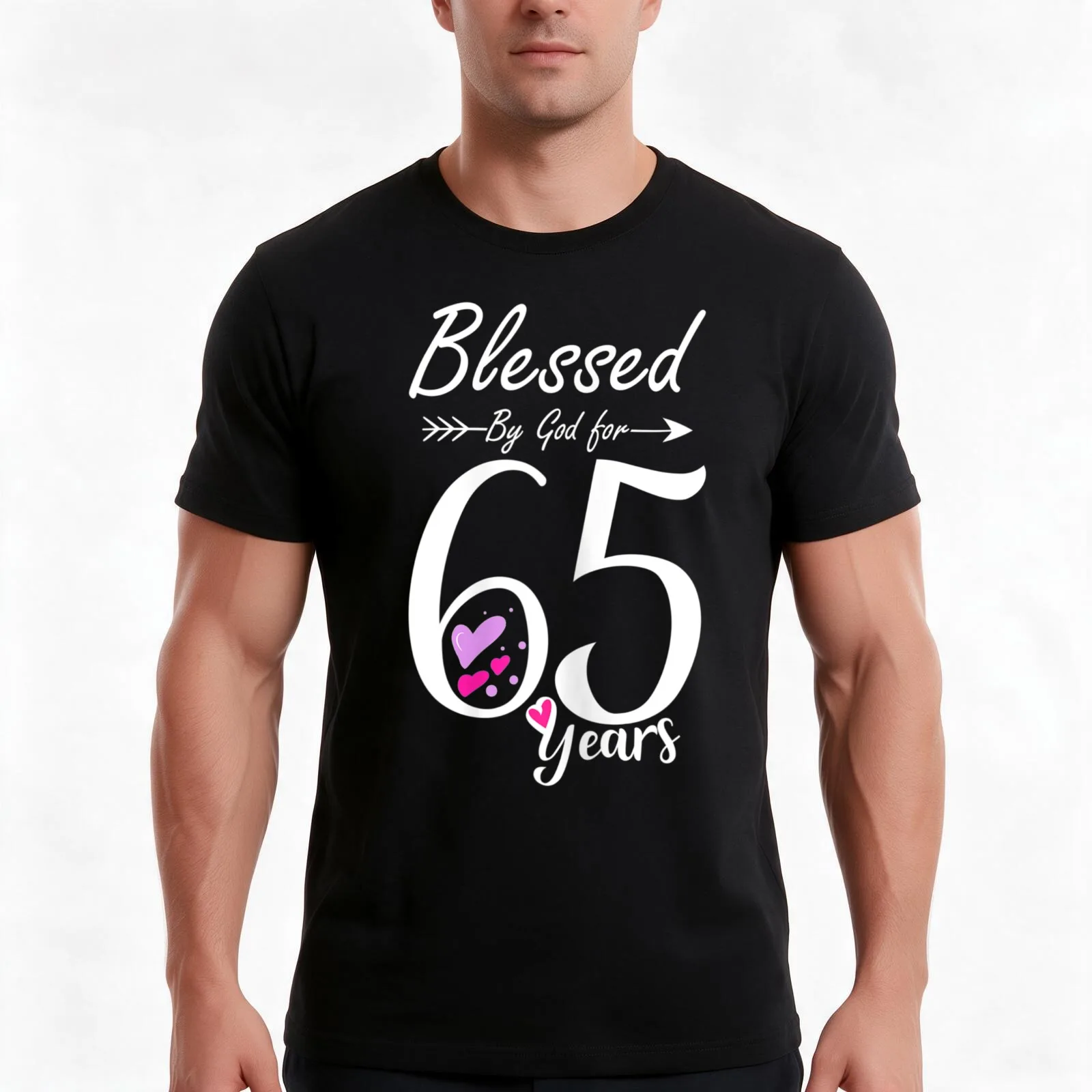 Womens 65th Birthday Tee Gift and Blessed for 65 Years Birthday T-Shirt, Summer Casual Cotton Tee, Oversized Streetwear Tops