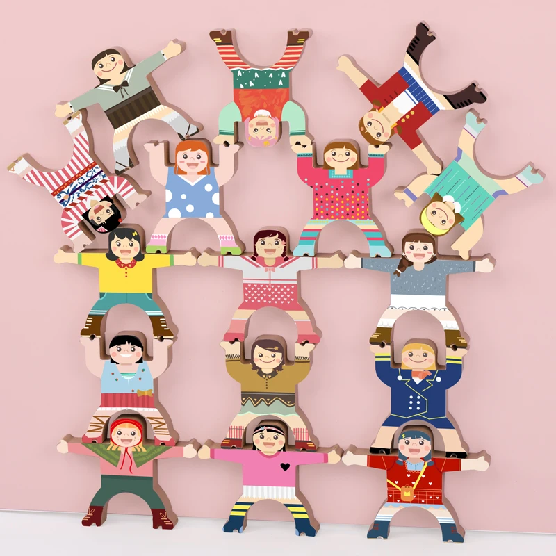 Hércules infantil, blocos empilhados equilibrados, de madeira, camada por camada, bonequinha, bebê, brinquedos educativos
