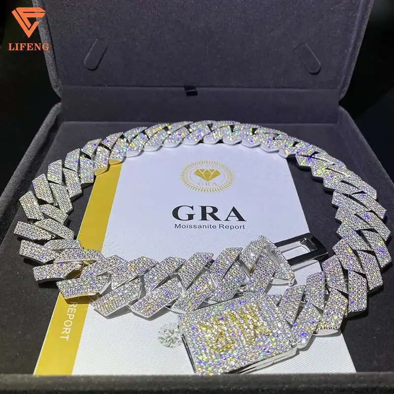 

24mm Custom Moissanite Cuban Link Chain Gra Certified 925 Sterling Silver Ice Out Vvs Moissanite Diamond Necklaces Men Jewelry