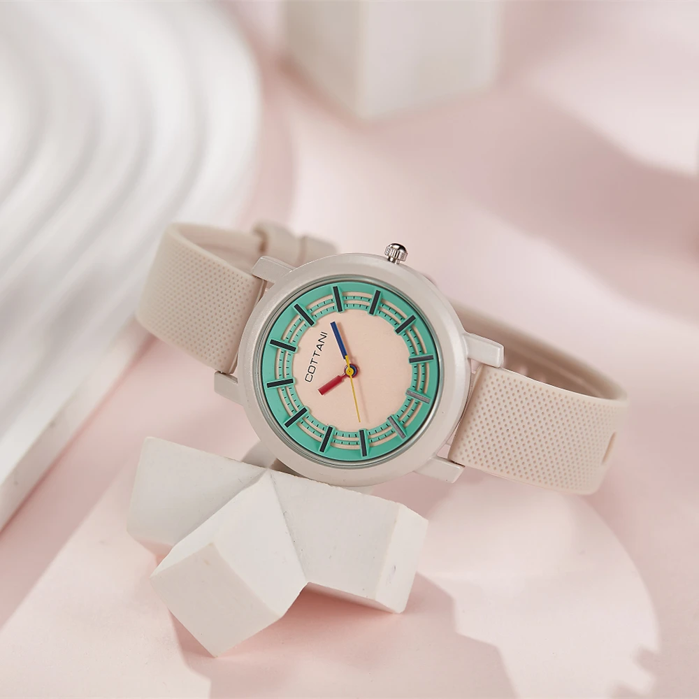 Fashion ladies watch silicone round contrast fashion college students watch ladies quartz watch