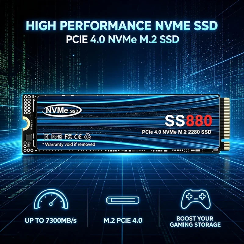SS880 NVMe SSD 7300MB/s PCIe 4.0 M.2 2280 Reliable Stable Built to Last 4TB Internal Drive for PS5 Desktop Laptop, Easy Install