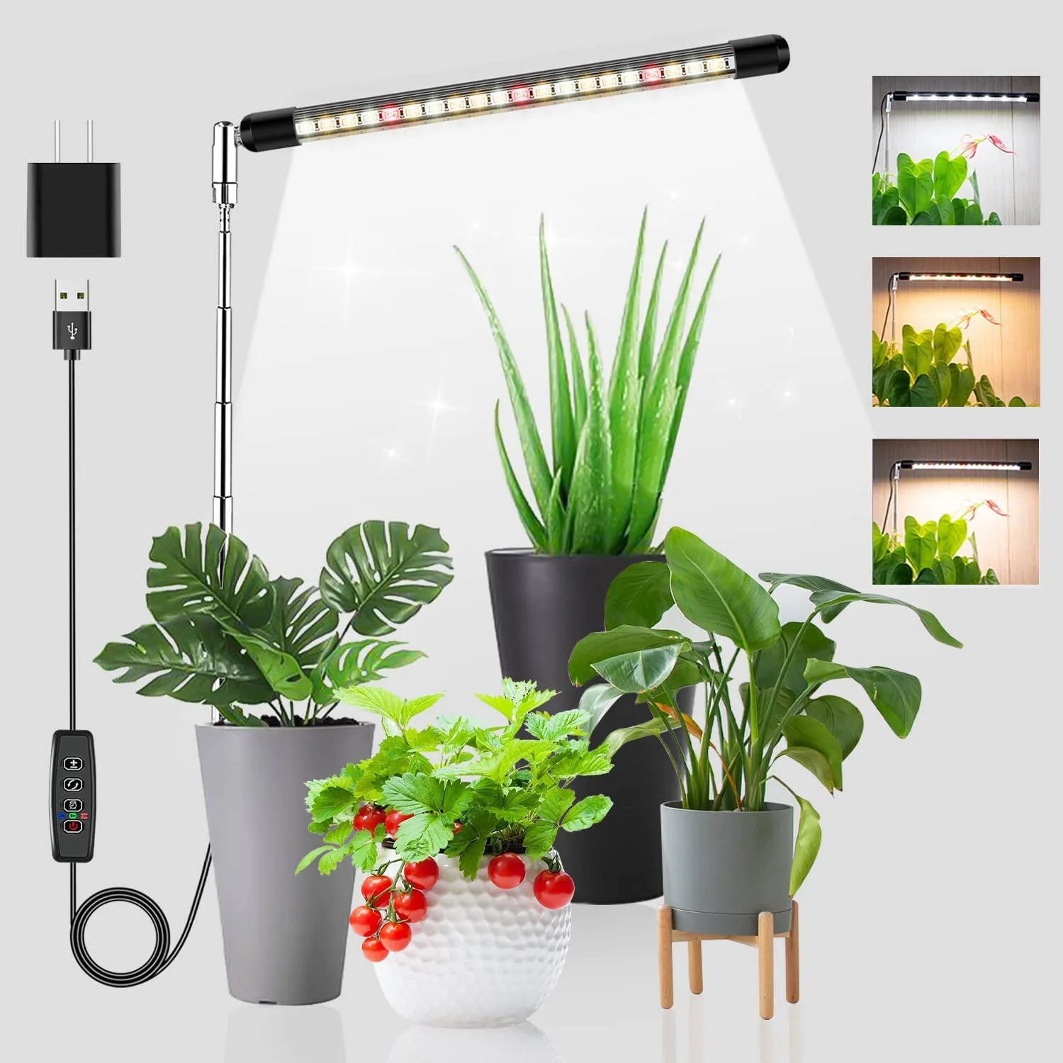 AB33-Full Spectrum LED Grow Lights For Indoor Plants With Adjustable Height, 3 Lighting Spectrum, Auto Timer 3/9/12H US Plug