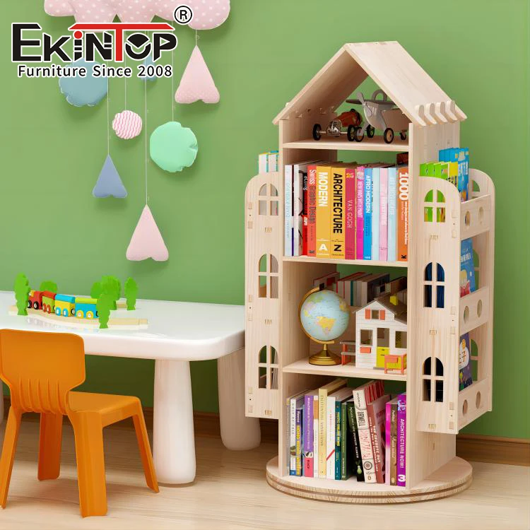 

Ekintop Wooden Rotating Bookshelf Modern Bookshelves Library Book Rack Kid Home Revolving Bookshelf Furniture Display Shelf
