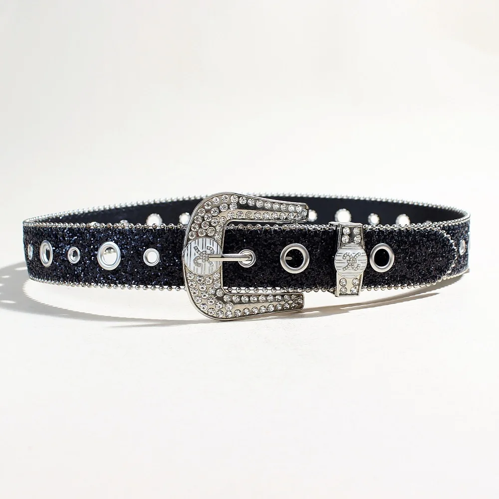 أحزمة مصممة للنساء عالية الجودة فاخرة للنساء الخصر ترتر حجر الراين مشبك جميع العيينة الشرير القوطي Y2k حزام ذهبي للرجال