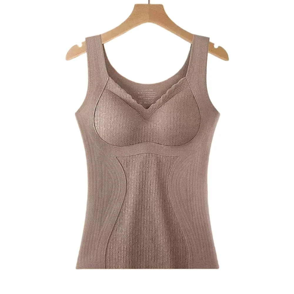 

Lace Cashmere Thermal Underwear Slimming Sleeveless Wool Thermal Shapewear Camisole Tummy Control with Padded Cups