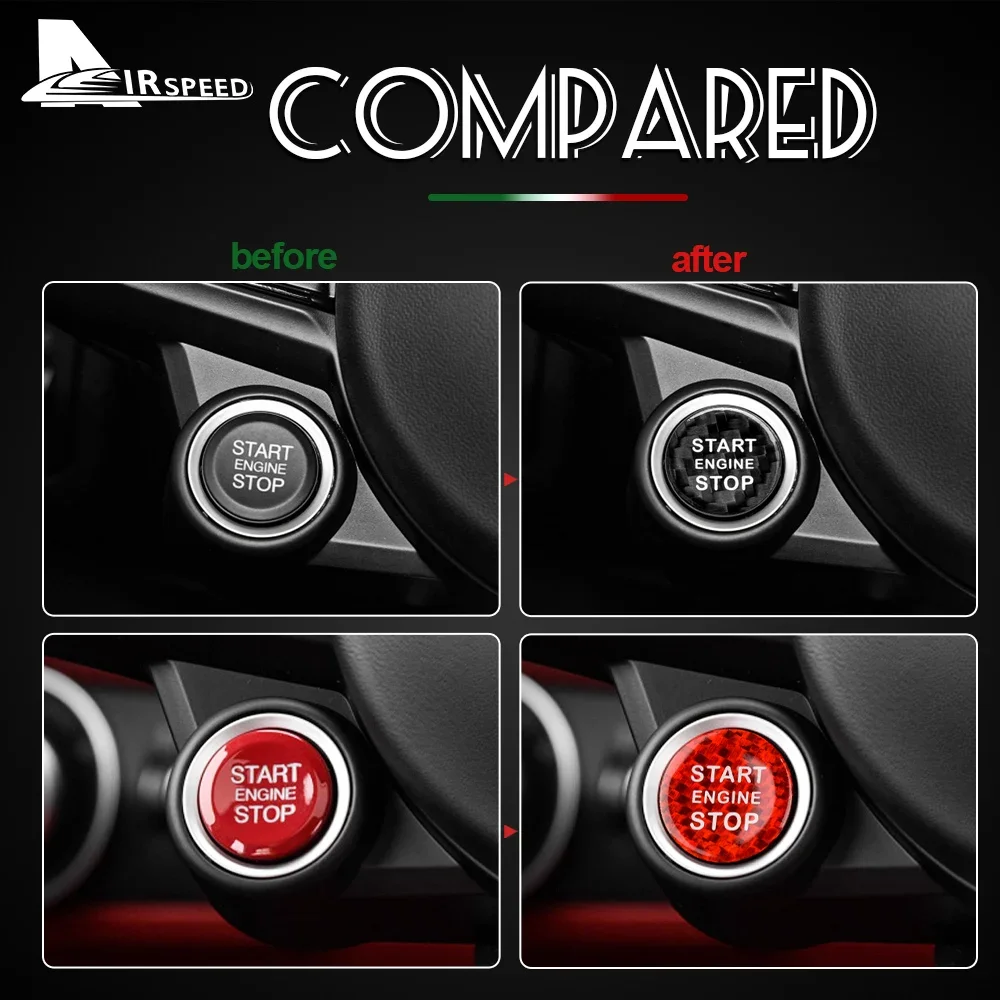 Hard Dry Carbon Fiber For Alfa Romeo Giulia Stelvio Car Engine Start Stop Button Cover Ignition Sticker Accessories