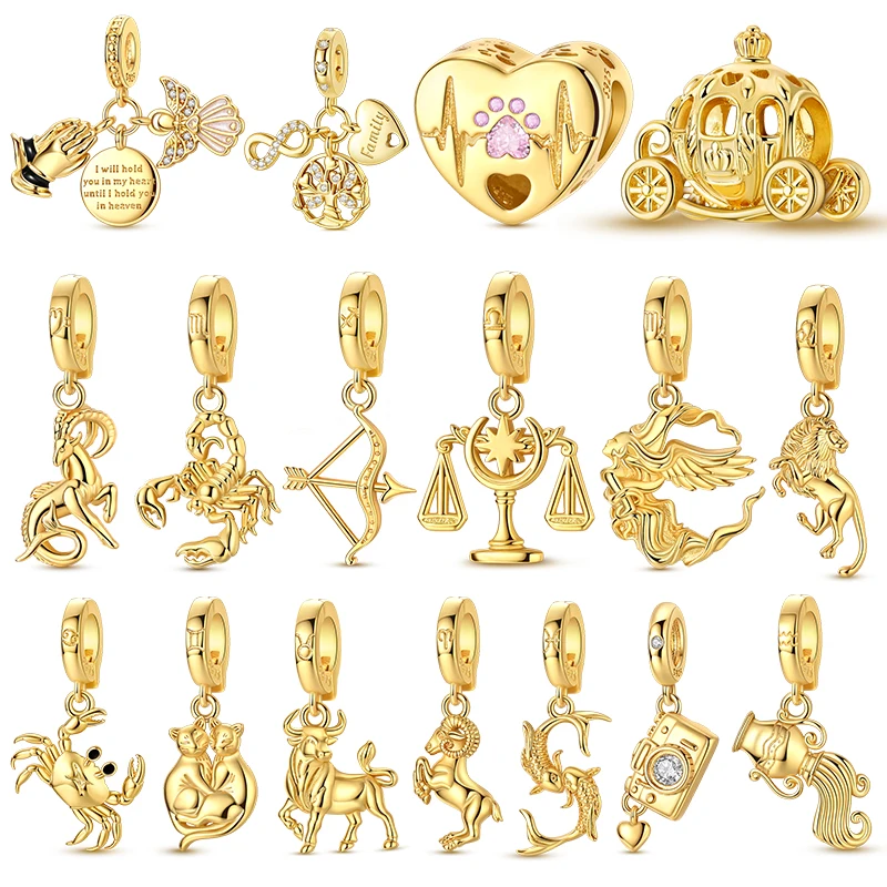 

New Charms 925 Silver Gold Color Animals and Pumpkin Carriage Charm Beads Fit 3mm Original Bracelet Womens DIY Fine Jewelry Gift