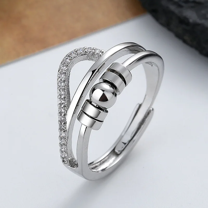 Luxury Infinite Love Adjustable Fidget Rings For Women Rotating Beads Crystal Anxiety Relief Spinning Ring Jewelry Anillos Mujer
