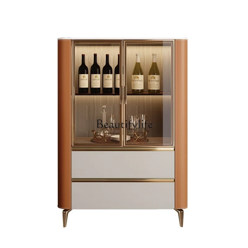 

Light luxury modern solid wood wine cabinet household living room multi-functional storage chest