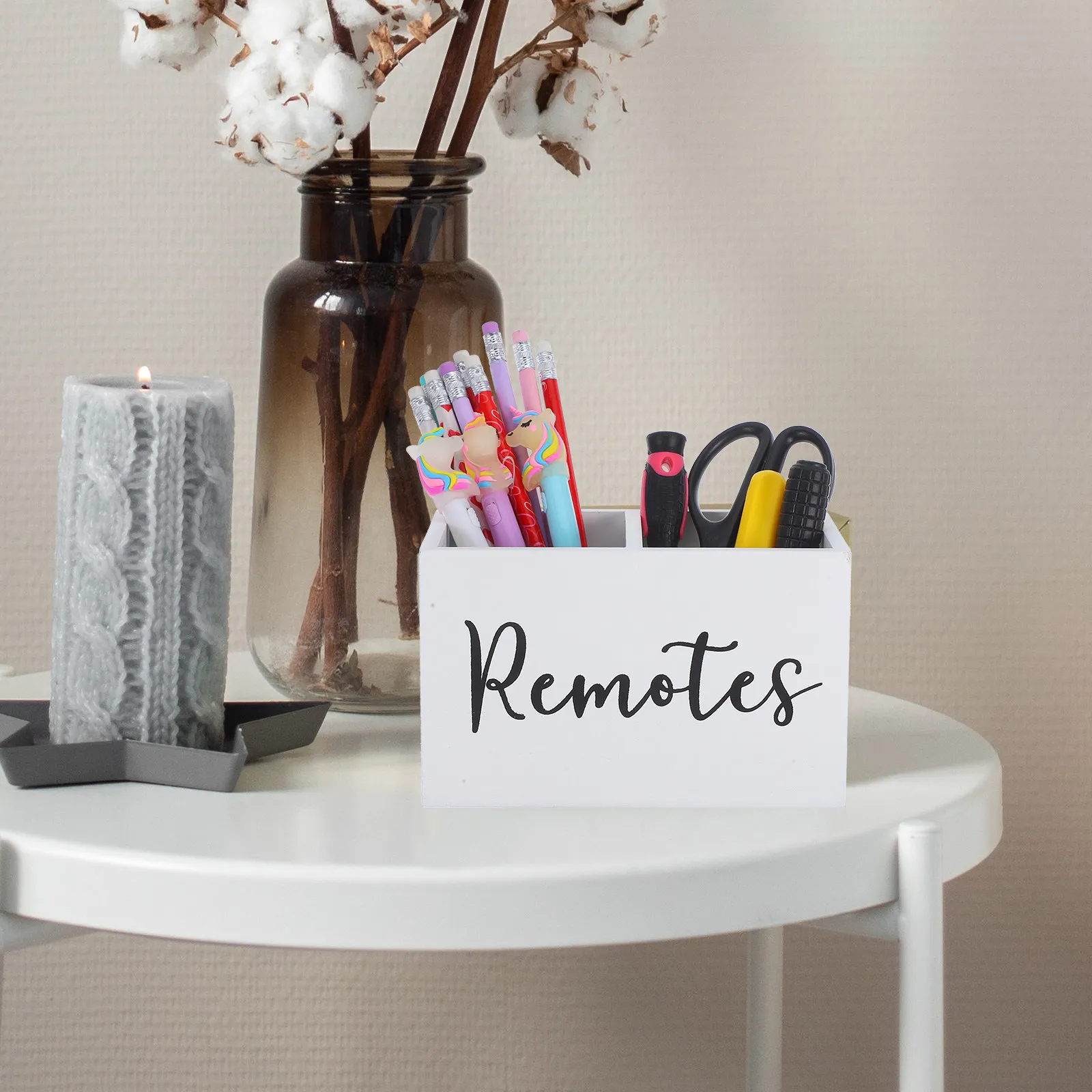 Wooden Remote Control Box Rustic Multi Compartment Desk Organizer Remote Holder Living Room Storage Desk Organizer