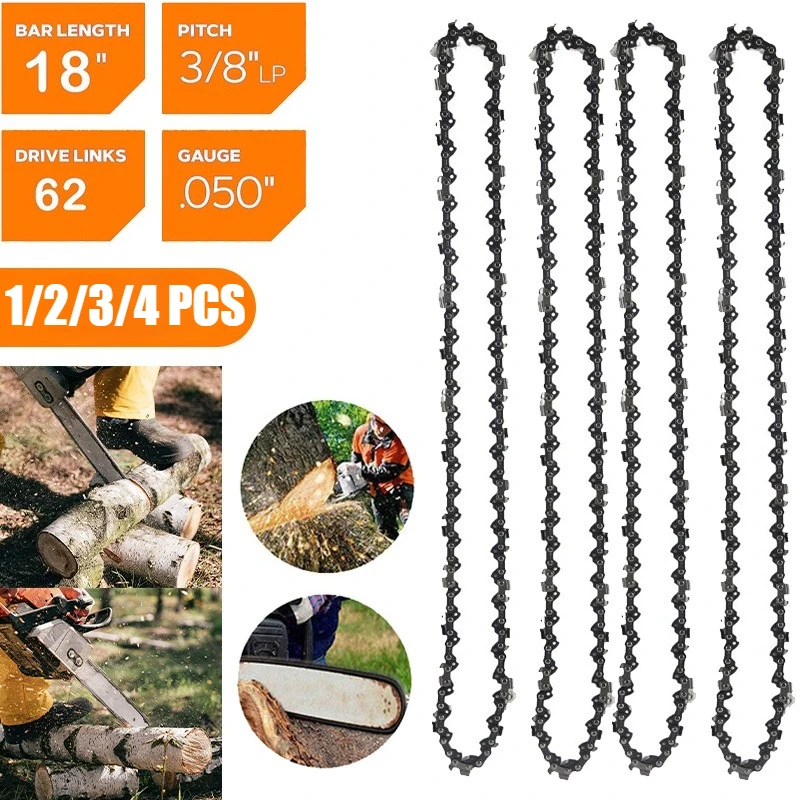 

1/2/3/4Pcs 18 Inch Metal Chainsaw Chain 3/8"LP 62 Drive Links 0.050"Gauge For Electric Chain Saw Parts Replacement Wood Cutting