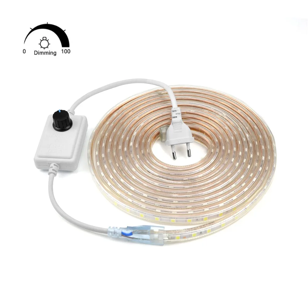 RGB LED Strip 5050 SMD 220V Waterproof Dimmer Switch Flexible LED Lights for Home Indoor Outdoor Decoration EU Power Plug