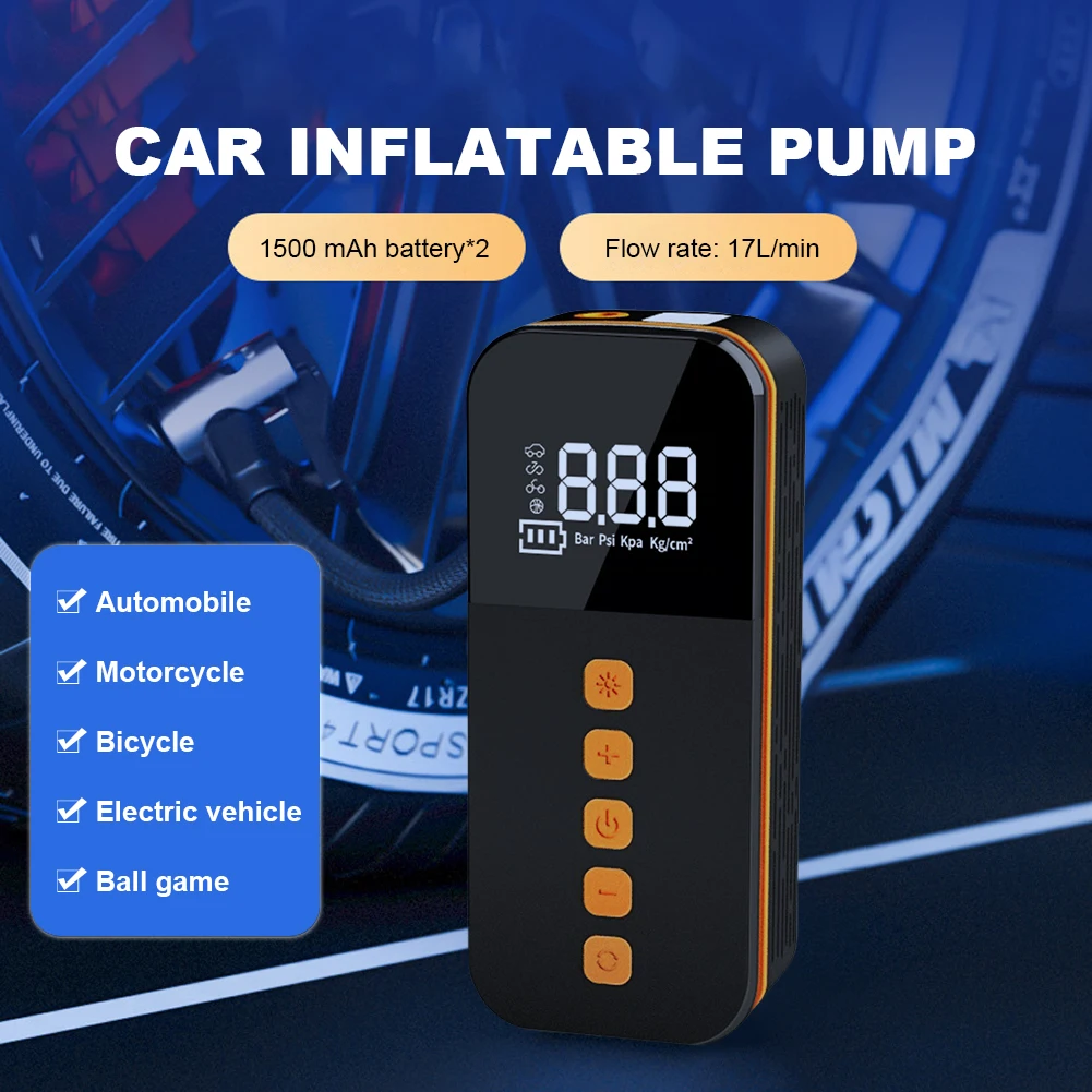 150PSI Cordless Tire Pump Intelligent Digital Display Handheld Wireless Inflatable Pump with LED Light Portable Air Pump 1500mAh