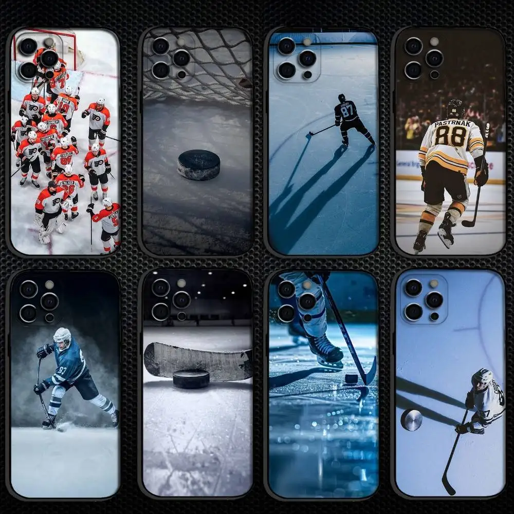 

lce Hockey Rink Sport Phone Case For iPhone 16,15,14,13,12,11 Plus,Pro Max, Soft Silicone Black Cover