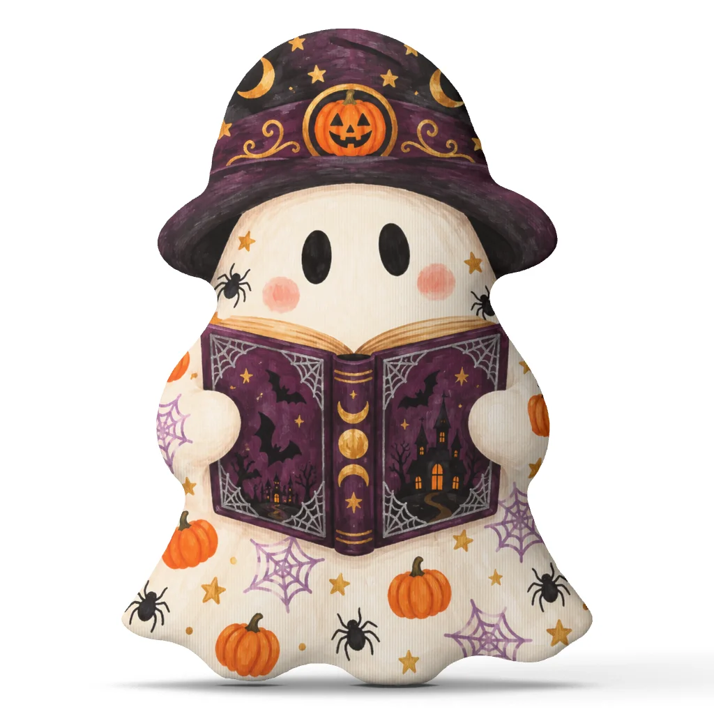 Cute Halloween Ghost Witch Book Lover Plush Pillow Spooky Reader Cushion Irregular Stuffed Throw Pillow Home Decor Gift Sofa