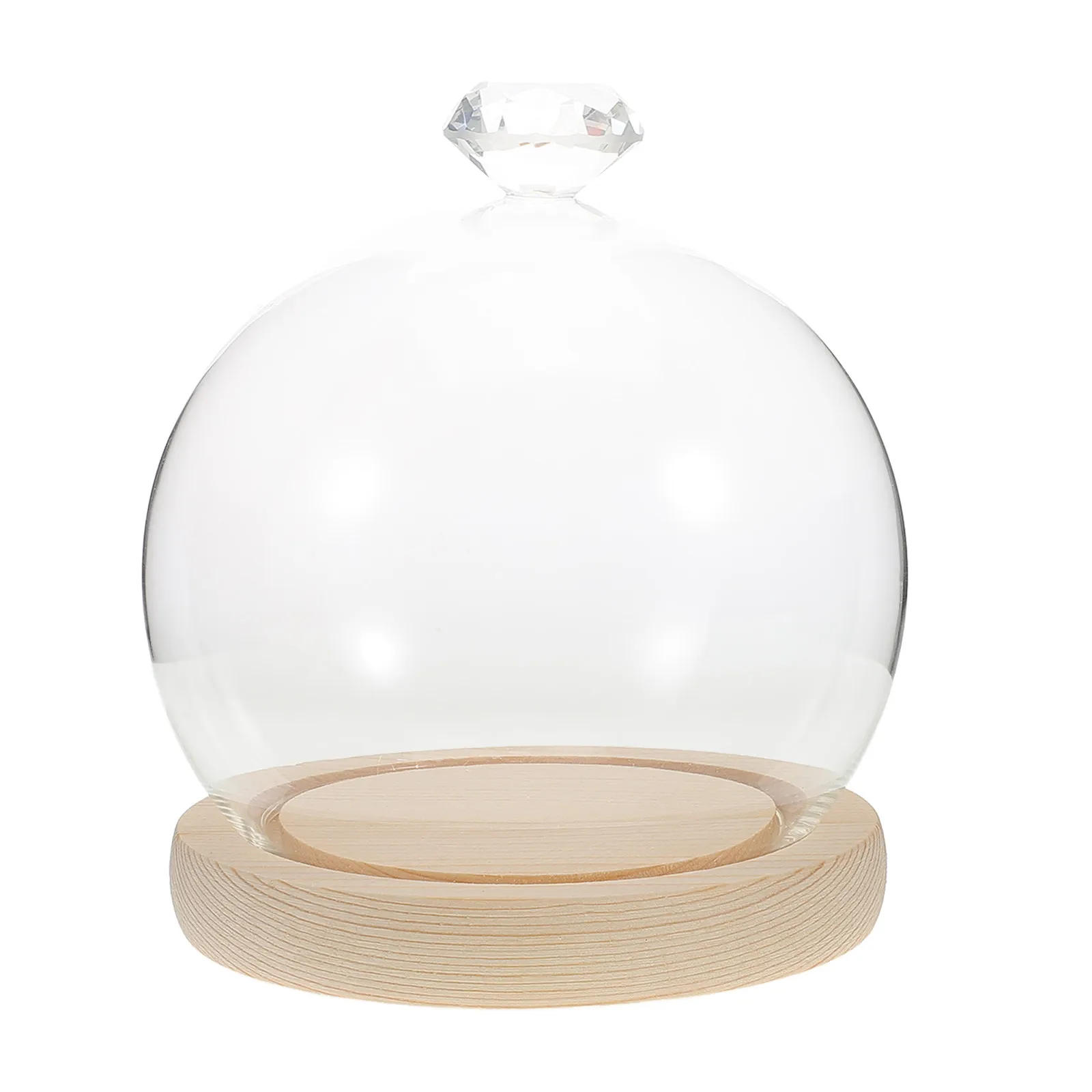 1Set Glass Display Dome Cloche with Stable Wooden Base Crystal Clear Spherical Dome for Preserved Flowers Terrarium Decor
