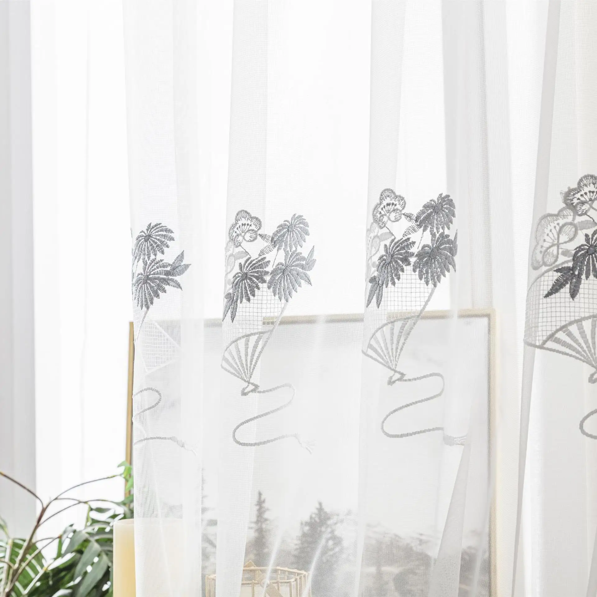 

Window Screen Curtains for Modern Simple Translucent Translucent Bedroom Living Room Study Bay Window Fan Craft Embroidery