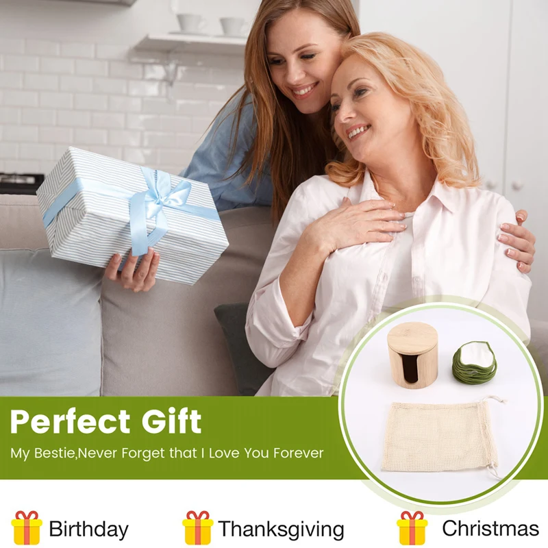 وسادات إزالة مكياج من الخيزران قابلة لإعادة الاستخدام A83G - مجموعة هدايا فائقة النعومة وصديقة للبيئة مع أسطوانة من الخيزران النباتي