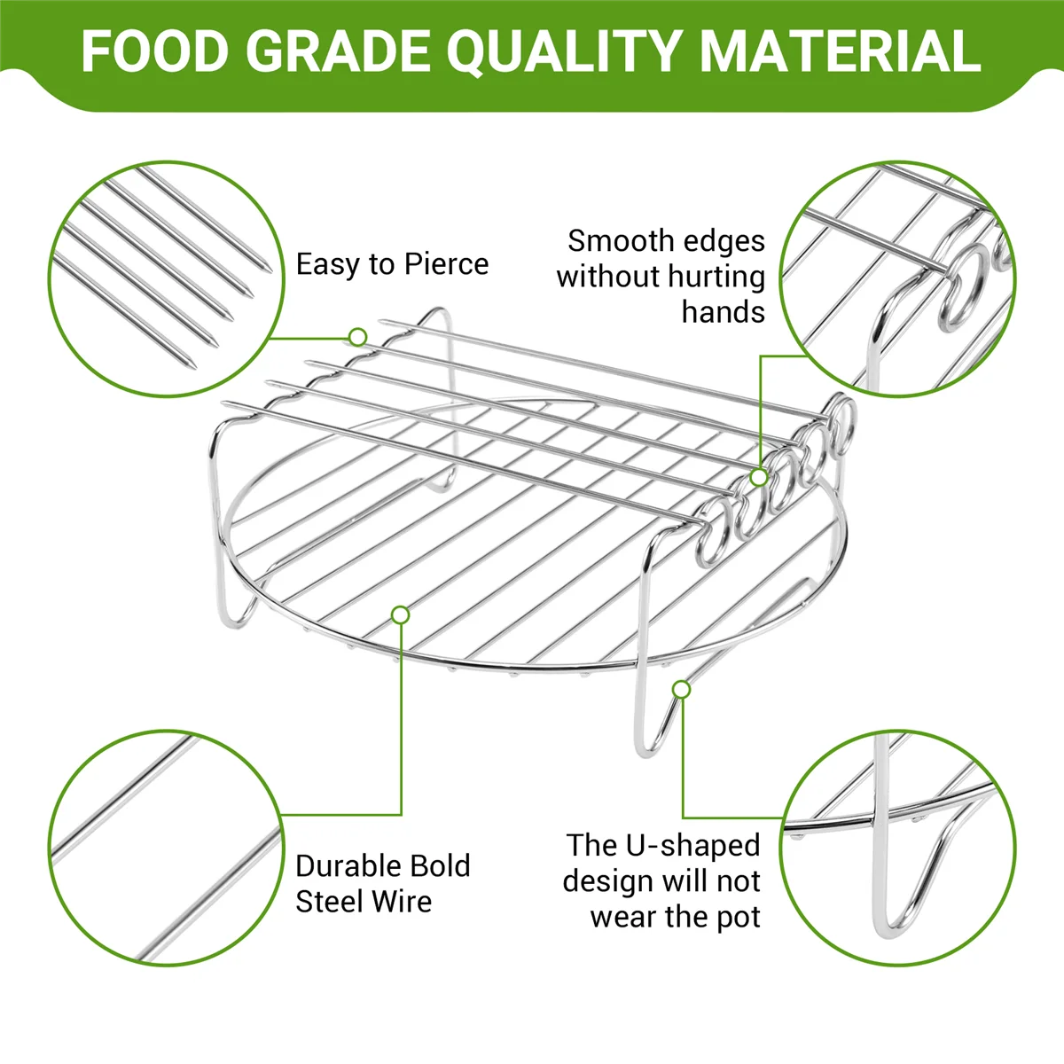 2 pçs acessórios da fritadeira de ar conjunto de rack de fritadeira de ar multi-purpose rack de dupla camada com espeto para xl power airfryer