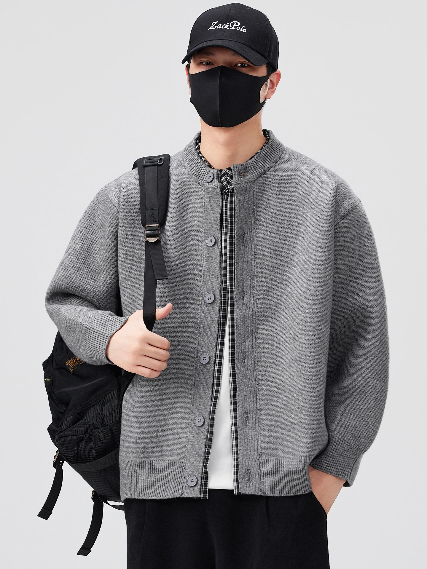 

Мужской вязаный повседневный кардиган-пальто в клетку с лоскутным узором, осенне-зимний, новинка, имитация двухслойной куртки, эффектный дизайн