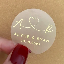 Pegatinas transparentes de boda personalizadas con lámina, etiquetas adhesivas doradas personalizadas, sellos de sobre de 4cm ~ 7cm, etiqueta de Favor de fiesta