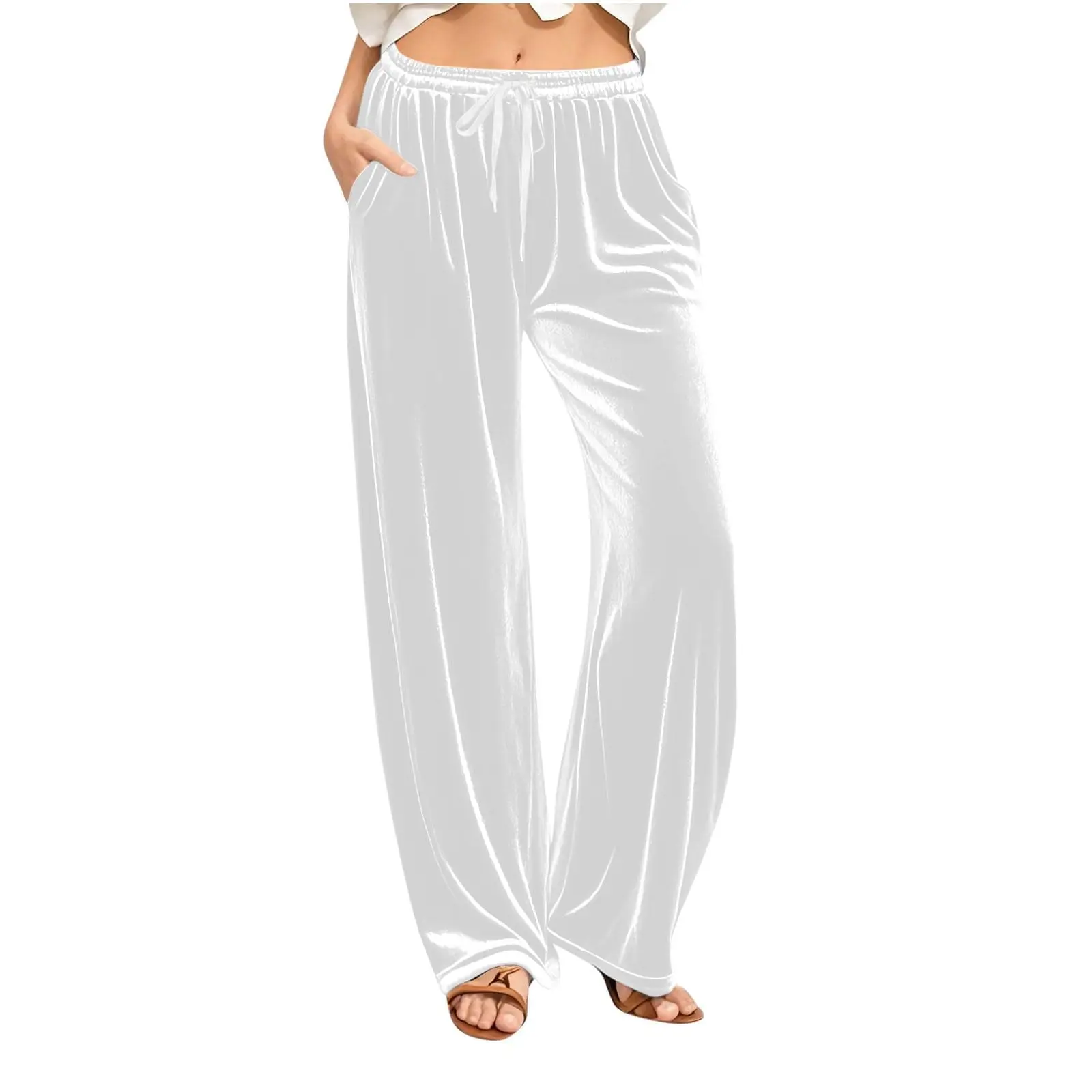 

Женские комфортные вельветовые пижамные брюки для весны и осени, однотонные, с высокой талией и завязками, для сна