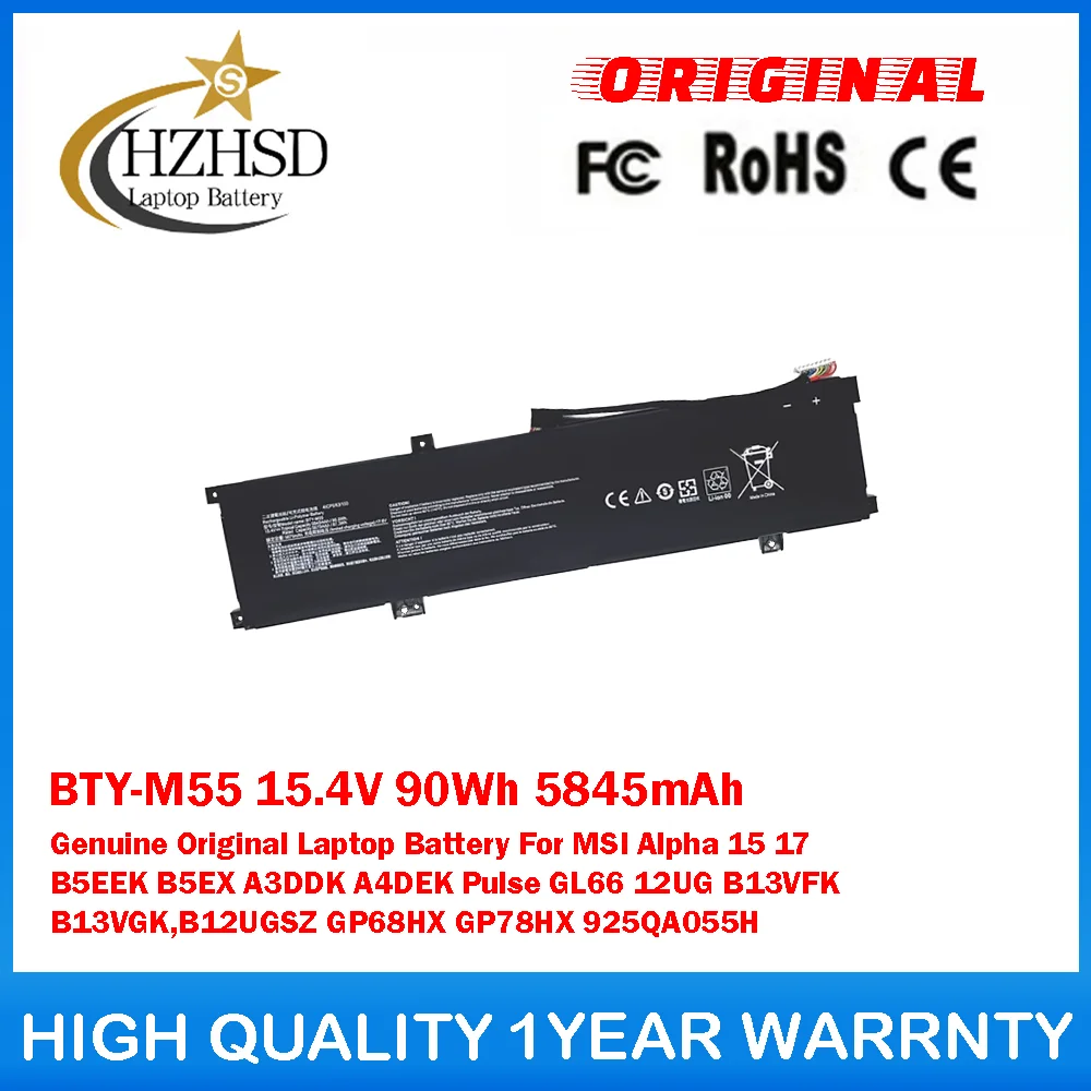 

BTY-M55 15,4 В 90 Втч 5845 мАч Оригинальный аккумулятор для ноутбука MSI Alpha 15 17 B5EEK B5EX A3DDK A4DEK Pulse GL66 12UG B13VFK