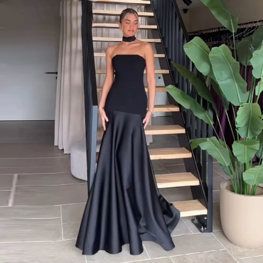 Elegant Mermaid Evening Dresses 2026 Strapless Patchwork Draped Satin Long Prom Gown Customized Wedding Party Dress for Women