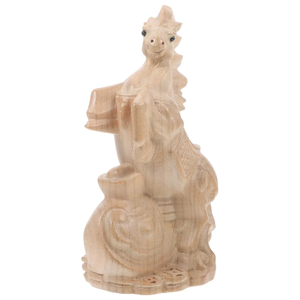 Wooden Horse Statue Decorative Carving Desk Home Office Animal Figurine Feng Shui Zodiac 2026 Year Ornament Handmade Placement