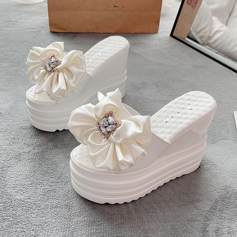 LazySea 12cm Super High Heels Women Slippers Butterfly Crystal Height Increasing Slides Women Wedding Shoes Platform Summer Shoe