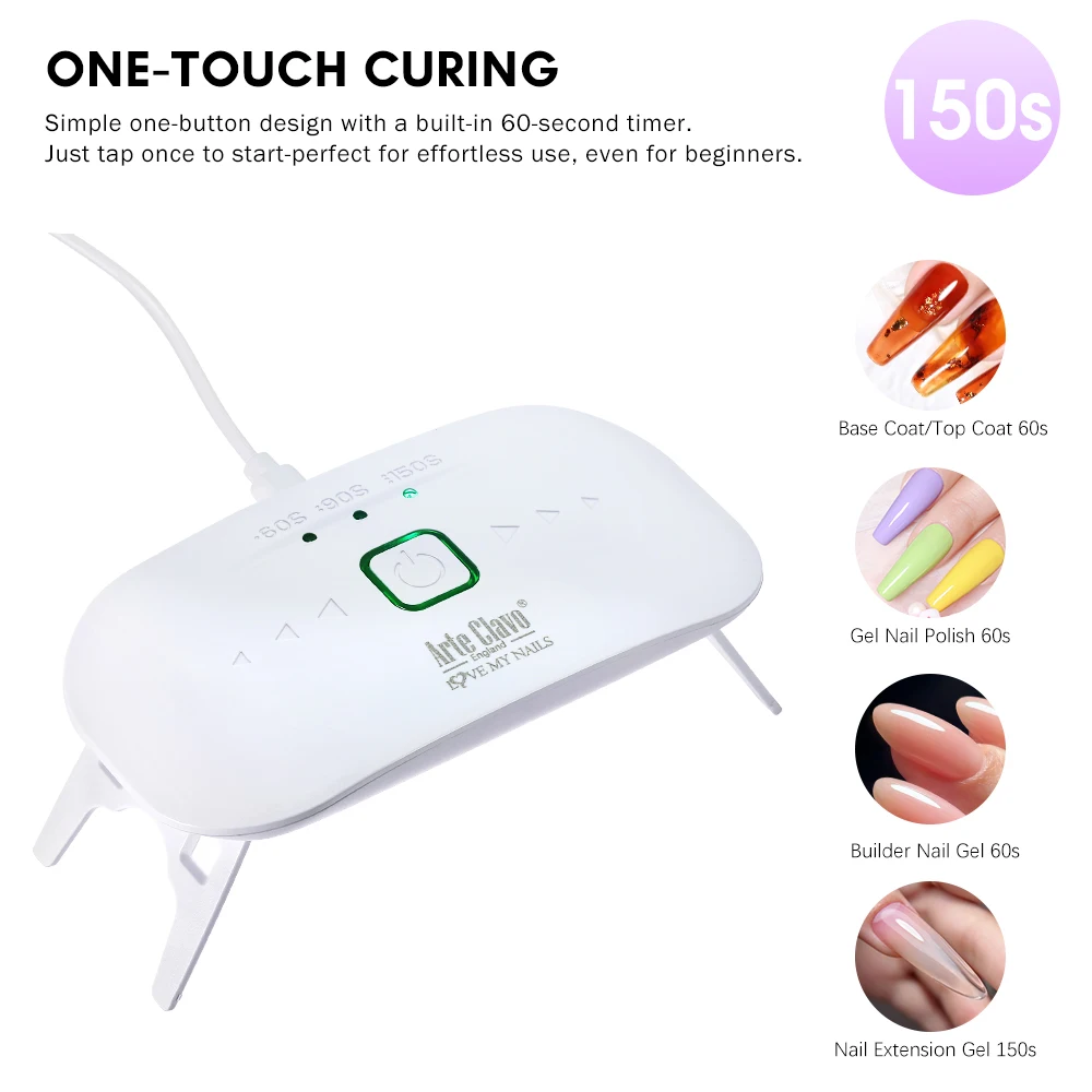8W USB UV LED Nail Lamp Portable Folding Gel Curing Light Nail Dryer One Button Timer 60s 90s 150s Builder Extension Art