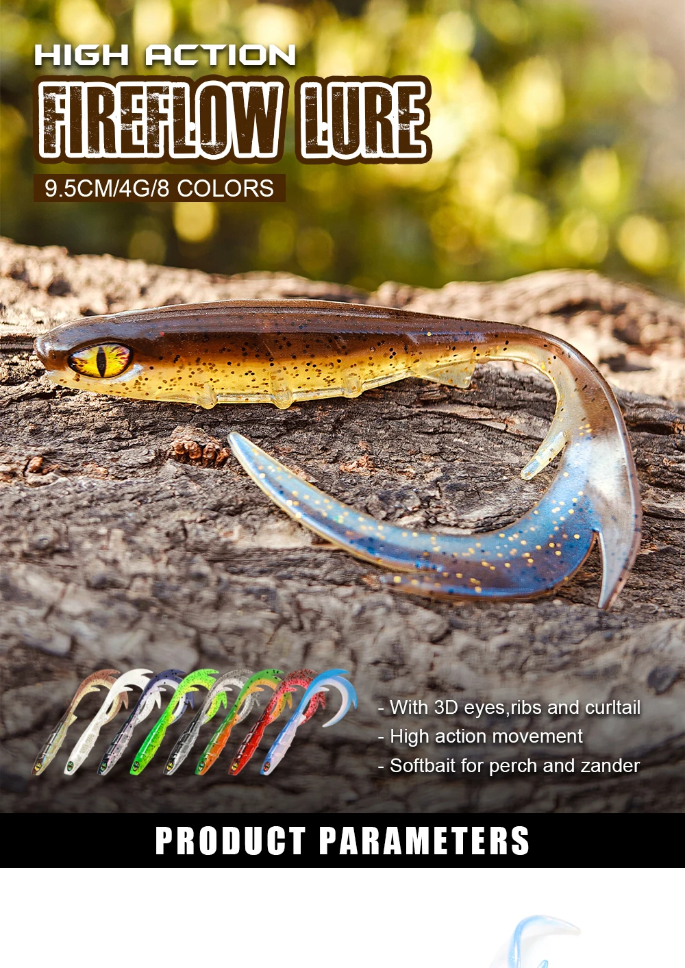 Spinpoler 3D-Augen-Angelköder, 9,5 cm, Softbait, gewellter Schwanz, Köderfisch, Rippenkörper für Zander, Hecht, raubere Fische, Spinning-Jigging-Gerät – Detail 1