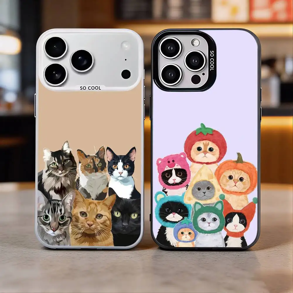 

Trendy cute color cartoon cat pattern Phone Case For iPhone 17, 16,15,14,13,12,11 Plus,Pro Max, Colorful Silver Funda Cover