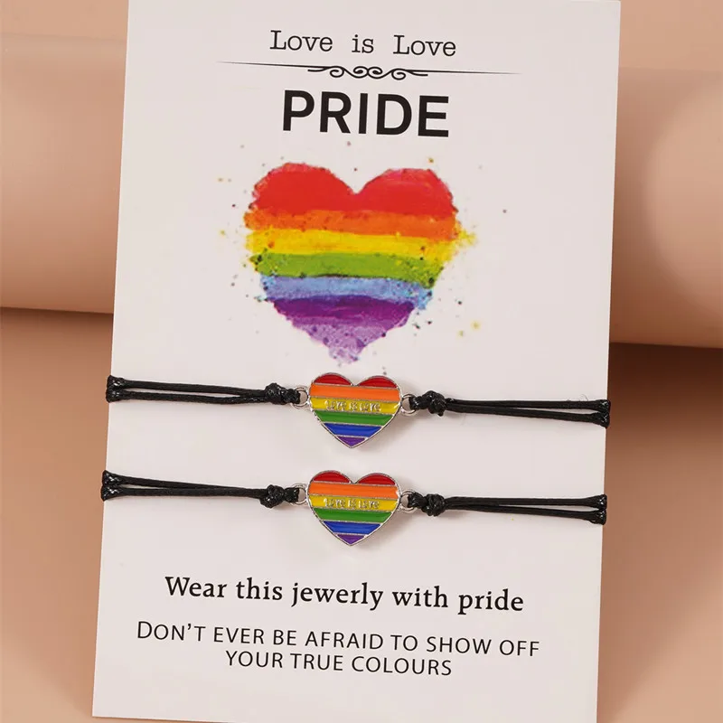 2 Buah/Set Mode Pelangi Gelang Tali LGBT untuk Wanita Pria Buatan Tangan Elastis Gelang Dapat Disesuaikan Pasangan Persahabatan Perhiasan Kebanggaan