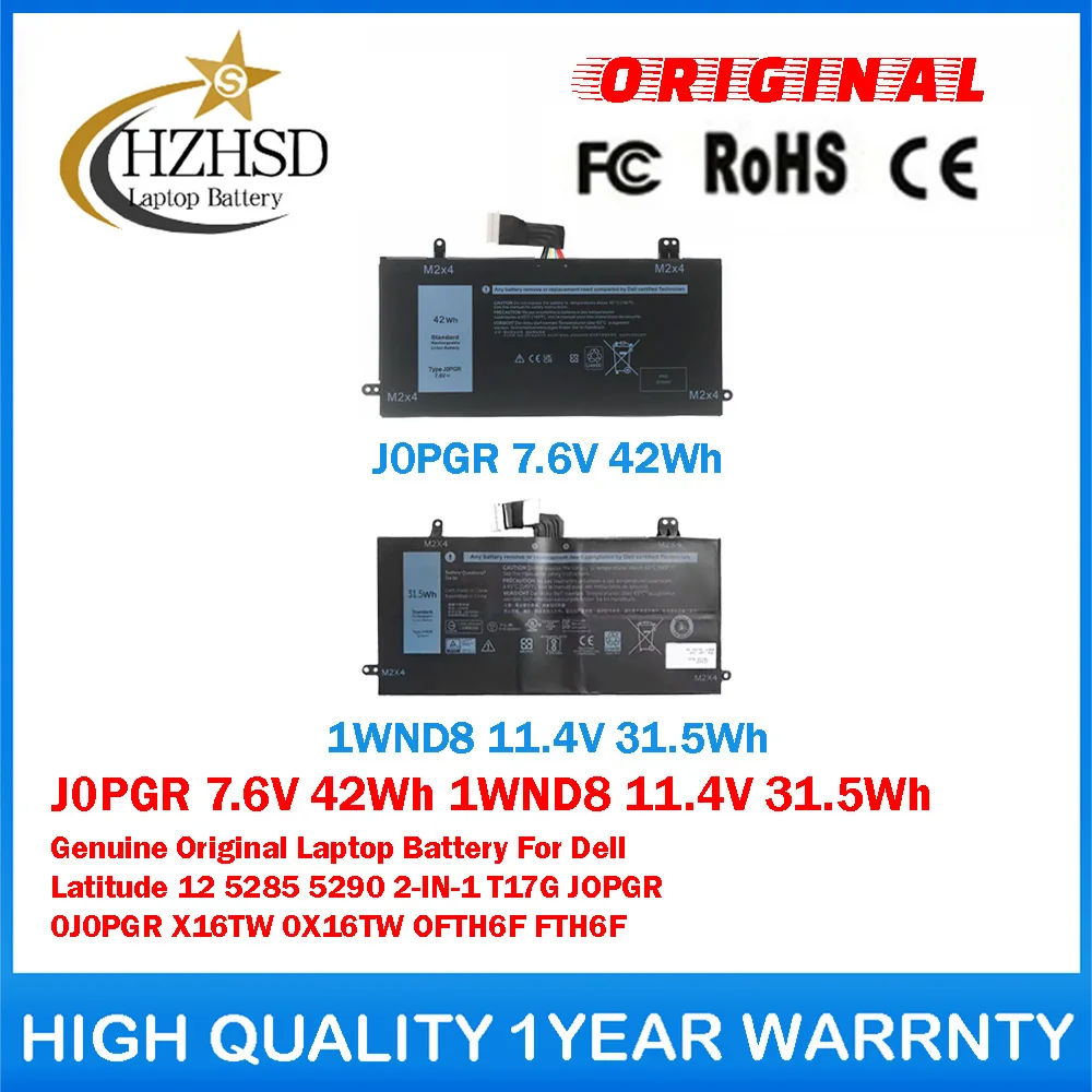 J0PGR 7.6V 42Wh 1WND8 11.4V 31.5Wh Genuine Original Laptop Battery For Dell Latitude 12 5285 5290 2-IN-1 T17G JOPGR 0J0PGR X16TW