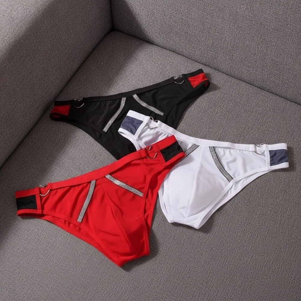 Lingerie Men's Triangle Panties Love Heart Belt Strap Mid Waist Men Thin Briefs Breathable Transparent Mesh Underwear for Men