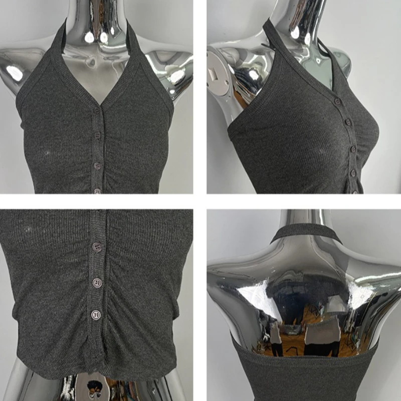 Camiseta sin mangas Sexy ajustada con tirantes cortos para mujer, Top coreano Dongdaemun Pure Desire picante para chica, camisola con cuello Halter colgante, Top corto