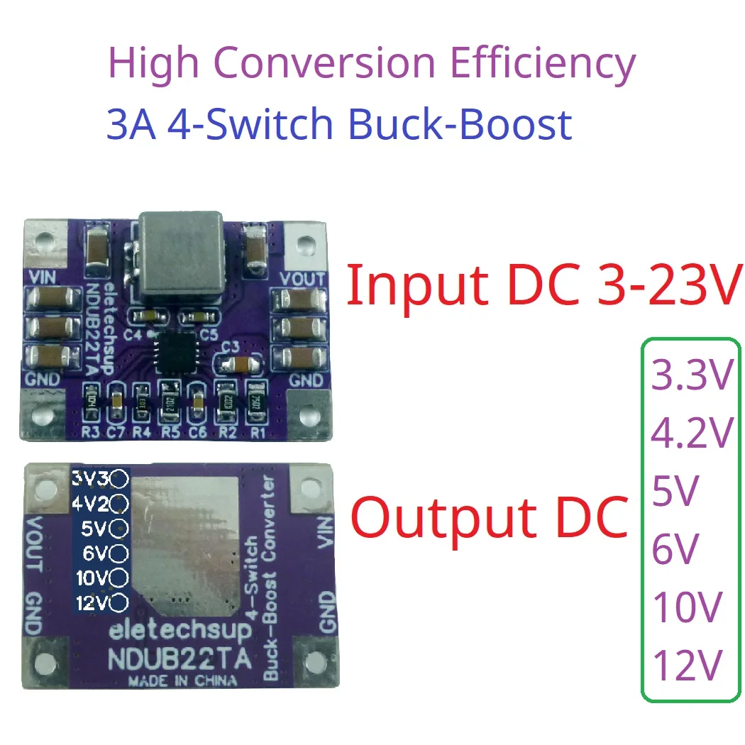 3-23V to 3.3V 4.2V 5V 6V 10V 12V Voltage Regulator Max 3A Synchronous 4-Switch High Efficienc DC-DC Buck-Boost Module