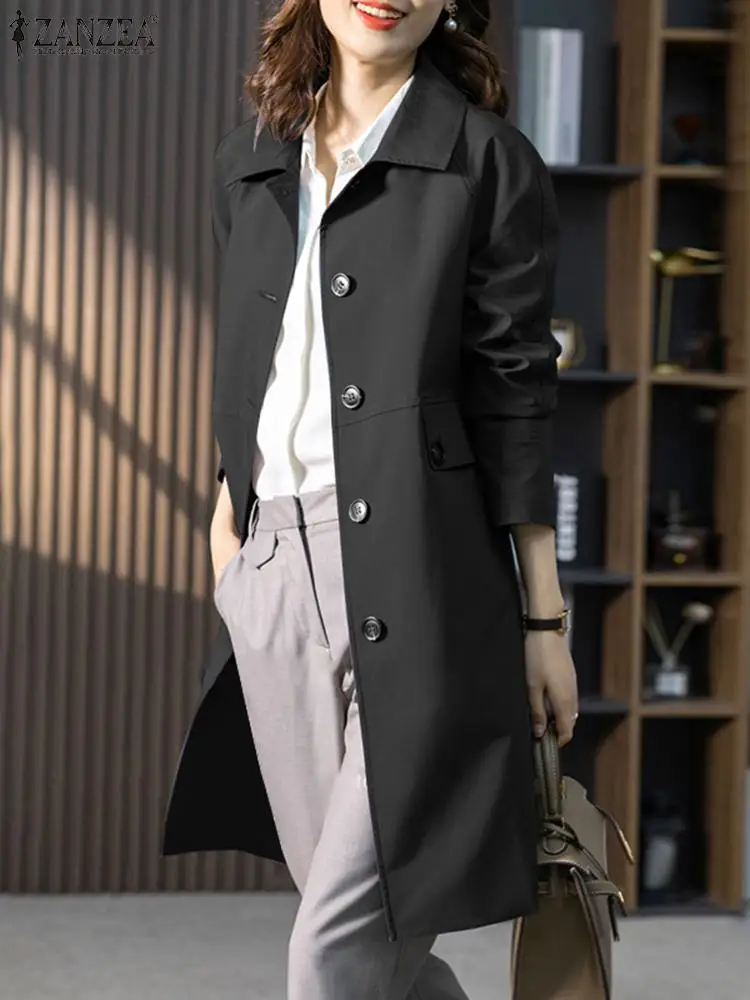 ZANZEA Vintage OL Work Trench Coats Woman Long Sleeve Lapel Neck Jackets Fashion Solid Windbreak Autumn Elegant Party Outwear