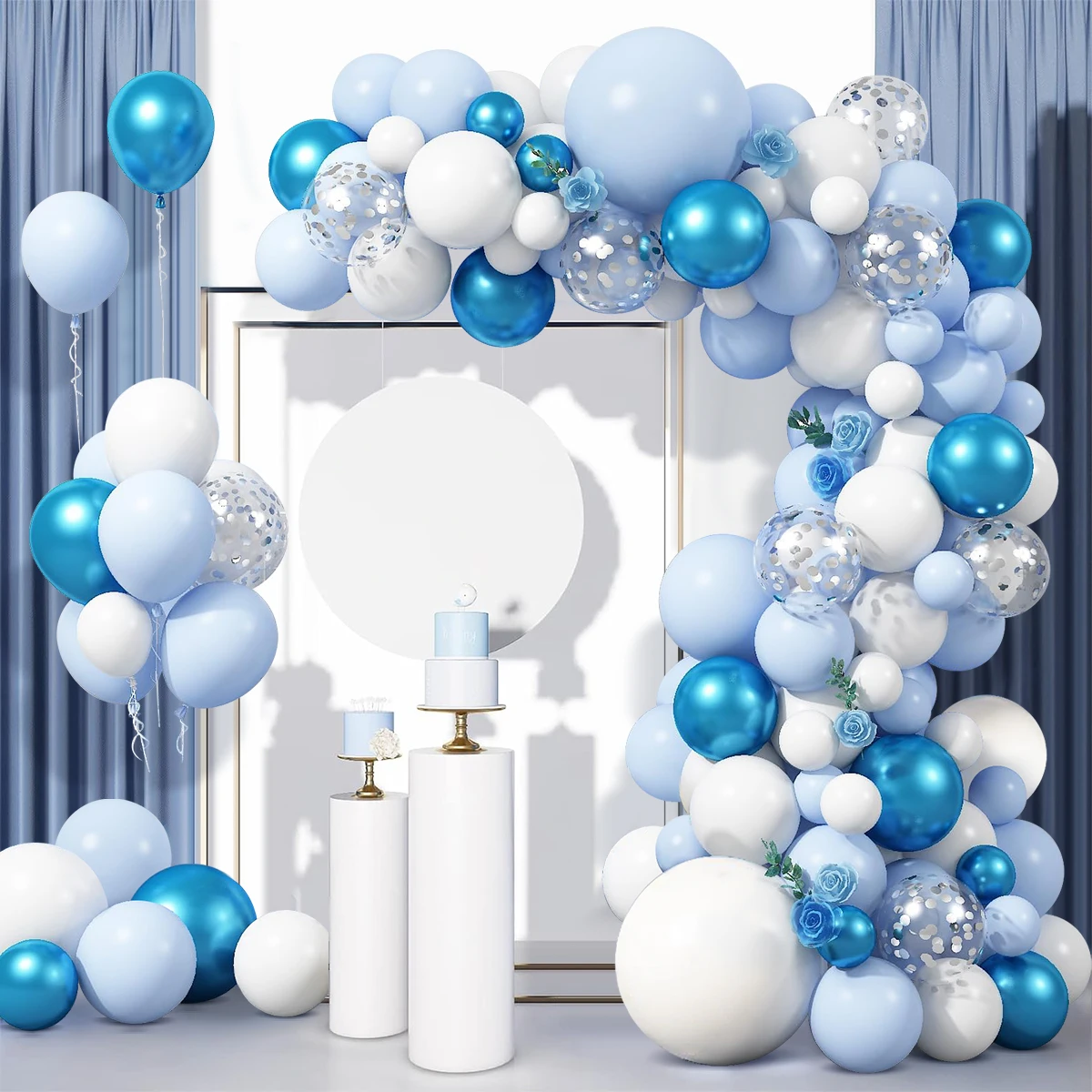 Blue White Sliver Balloons Garland Arch Kit for Boys Birthday Party Decoration Confetti Balloon Baby Shower Wedding Party Supply