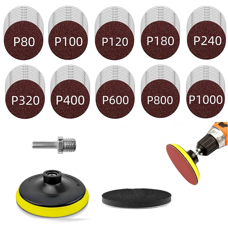 5 Inch Sanding Disc 125mm Hook & Loop Sand Paper 40-2000 Grit Backing Pad M14 Drill Adaptor 102 PCS Set Polishing Abrasive Tools