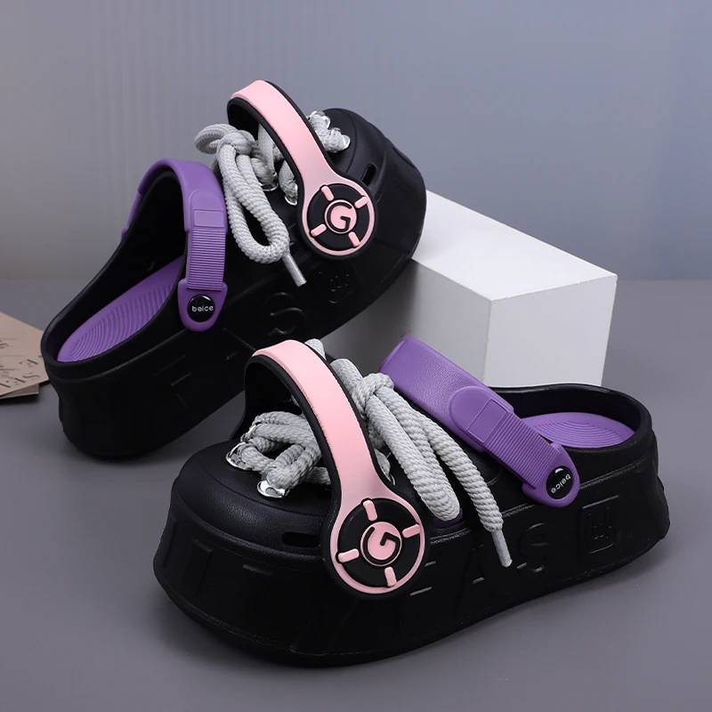 2024 Summer DIY Platform Women\'s Sandals Non-Slip Flat EVA Clogs with Flowers Thick Sole Beach and Garden Shoes for Women