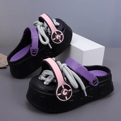 2024 Summer DIY Platform Women's Sandals Non-Slip Flat EVA Clogs with Flowers Thick Sole Beach and Garden Shoes for Women